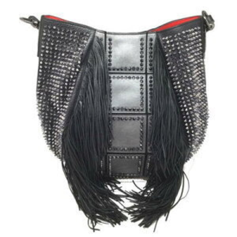 Christian Louboutin Spike Studs Lucky Hobo Shoulder Bag Leather Black